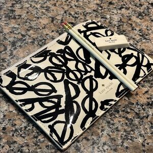 Kate Spade Black and Cream Glasses Print Pouch Set/ Pencil Case